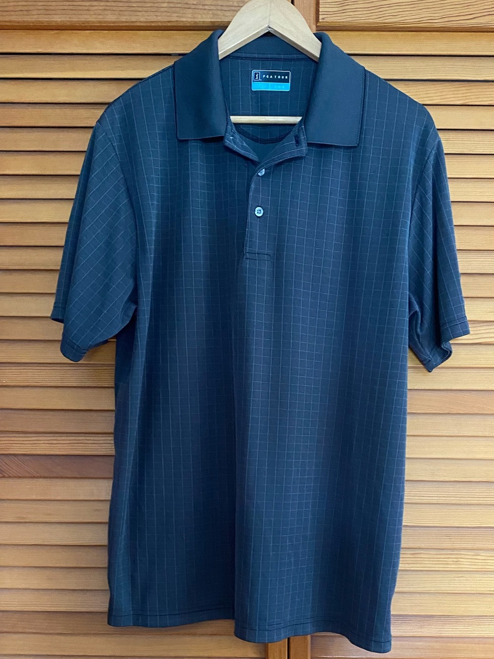 PGA Tour Men's Grey Grid-Pattern Polo